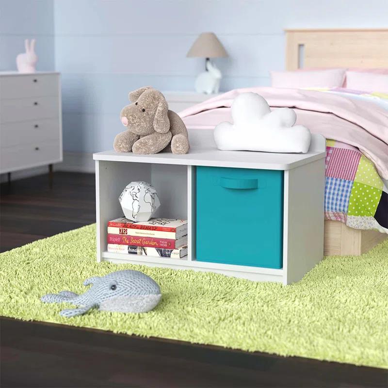 Bright White Laminate Wood Dual-Cube Storage Bench for Kids