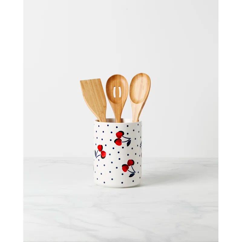 Vintage Cherry Dot Earthenware Utensil Storage Set