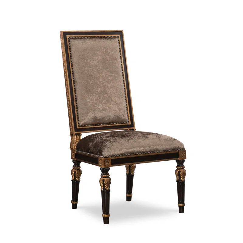 Bombay Brown Leather & Mahogany Wood Upholstered Side Chair