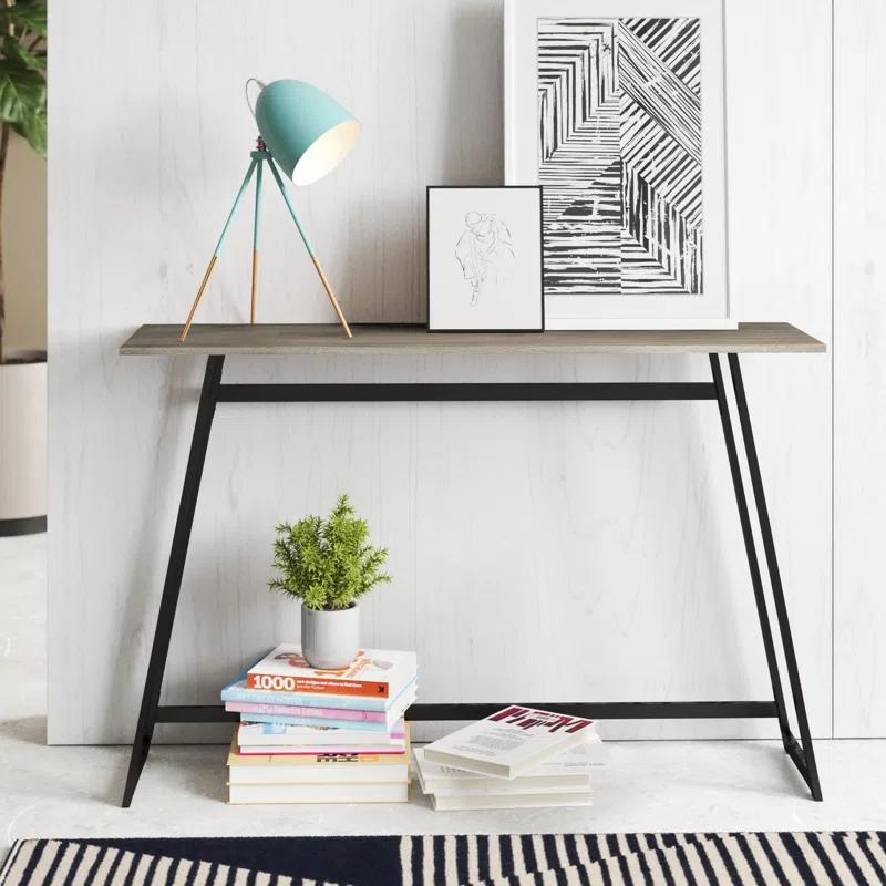 Taupe MDF and Black Metal Rectangular Console Table with Storage