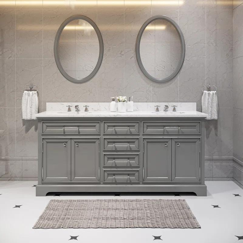 Derby 72" Grey Double Sink Bathroom Vanity Set with Marble Top
