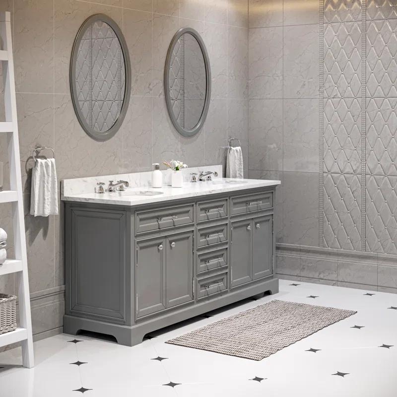 Derby 72" Grey Double Sink Bathroom Vanity Set with Marble Top