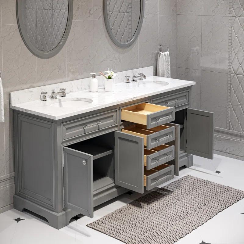 Derby 72" Grey Double Sink Bathroom Vanity Set with Marble Top