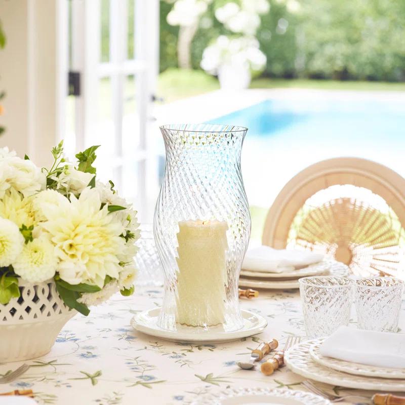 Small Cream Ceramic Base Glass Hurricane Lamp