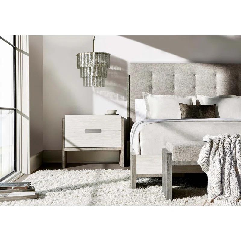 Transitional Gray Linen Upholstered California King Bed with Tufted Headboard