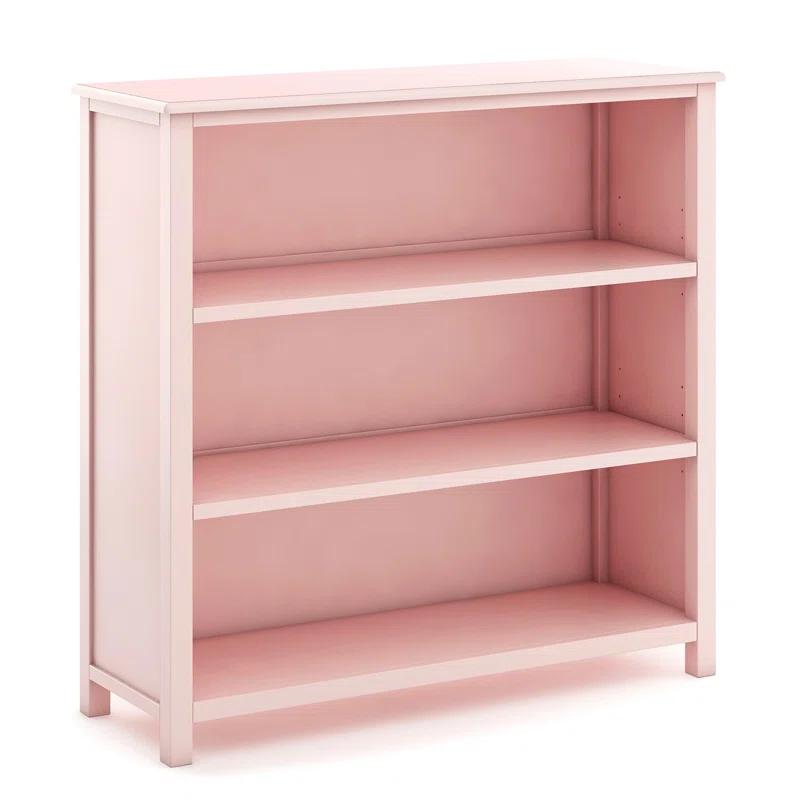 Adjustable Pink Wood 3-Shelf Kids' Bookcase for Toys and Books