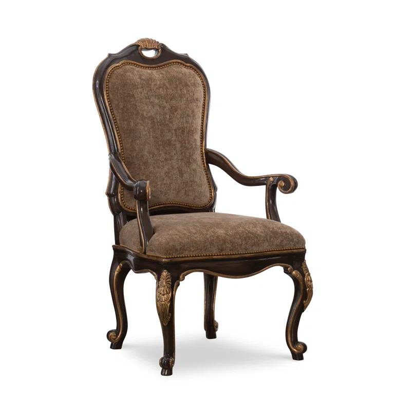 Aria Handcrafted Mahogany Wood Armchair in Aged Gold Finish