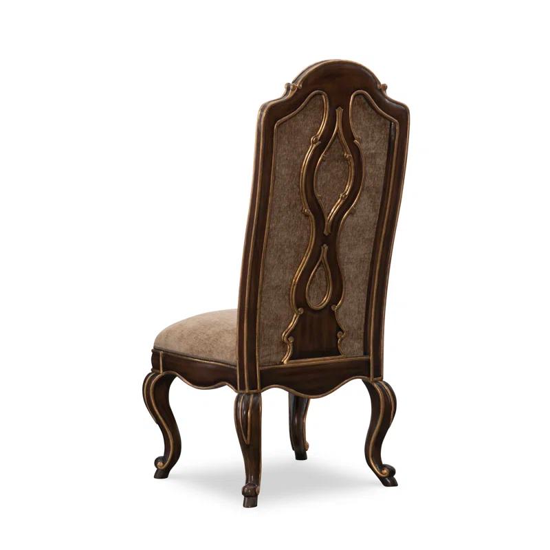 Briar Brown Leather Upholstered Side Chair with Venetian Gold Accents