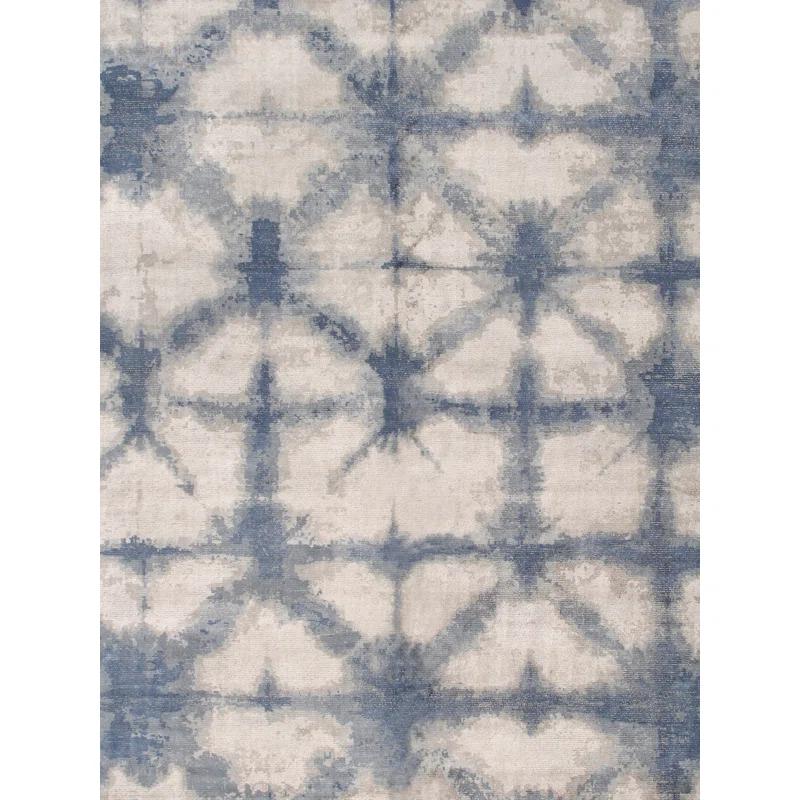 Pasargad Shibori Geometric Hand Loomed Cotton Beige/Blue Area Rug