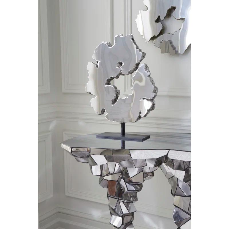 Modern Lava Slice 18" Silver Resin Sculpture on Stand