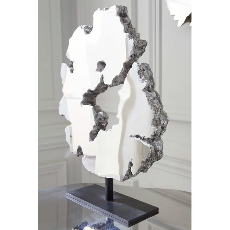 Modern Lava Slice 18" Silver Resin Sculpture on Stand