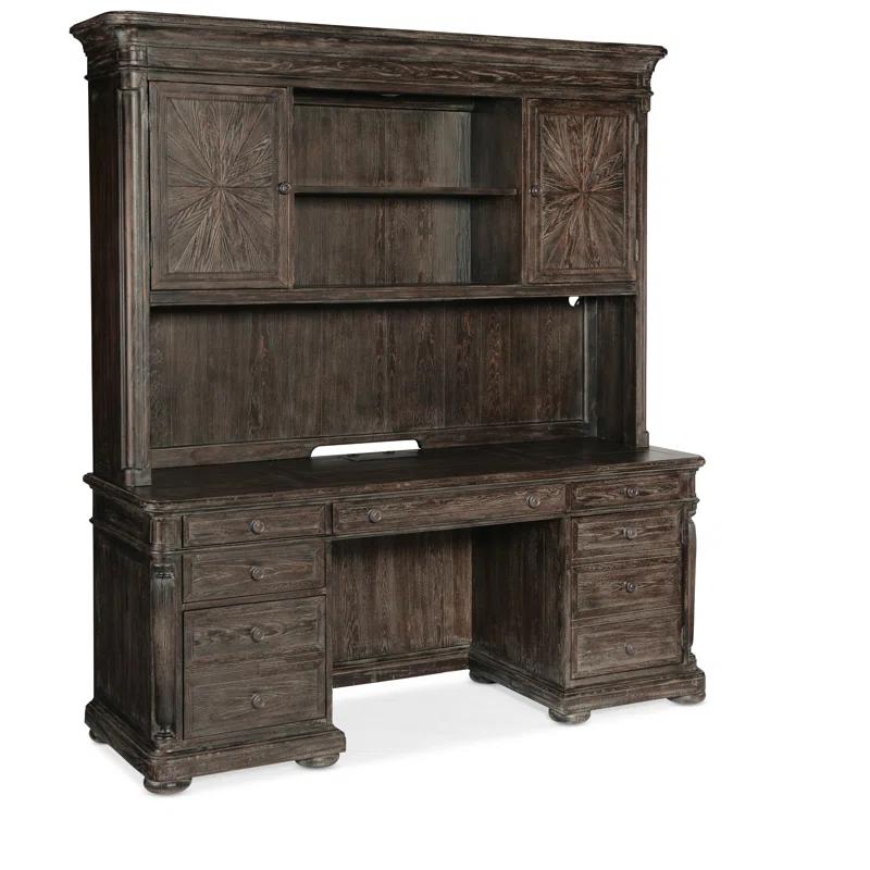 Maduro Pine Executive Desk with USB Charging and Hutch
