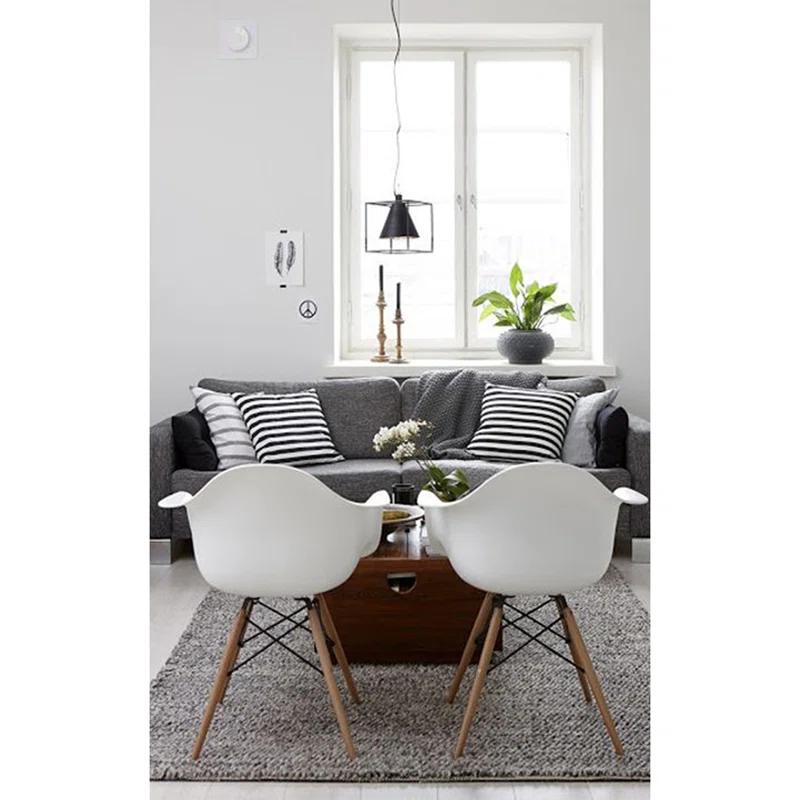George Oliver Set of 2 Modern Dining Side Chairs from Molded Plastic Armchair Shell with Natural Wooden Legs (Set of 2)
