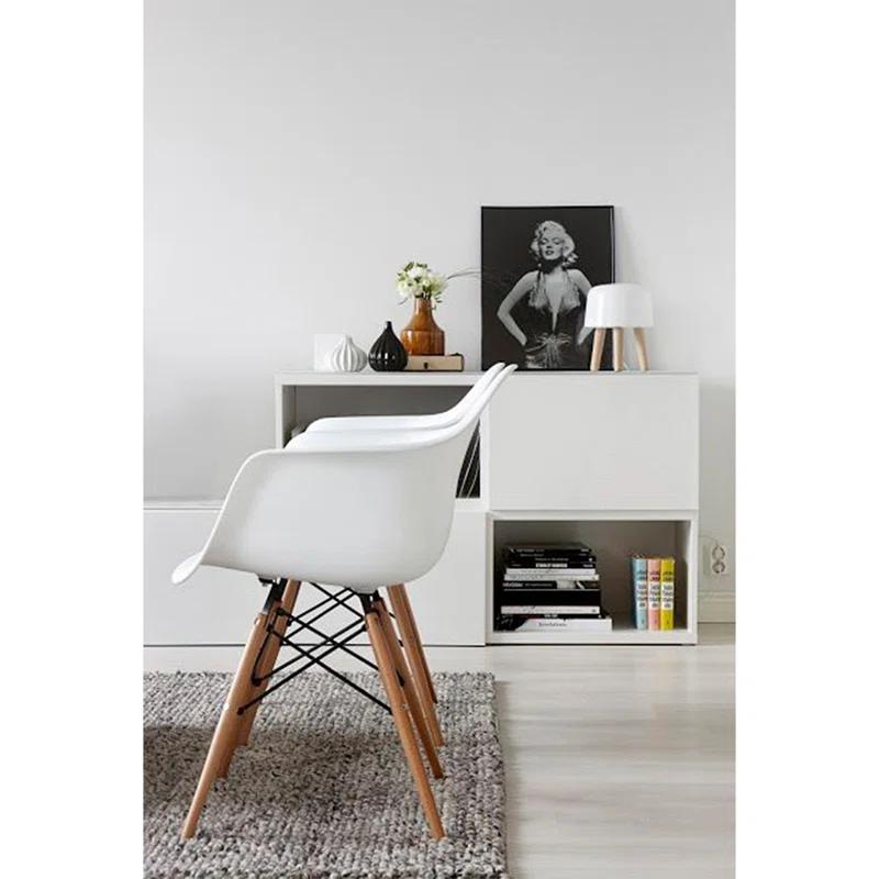George Oliver Set of 2 Modern Dining Side Chairs from Molded Plastic Armchair Shell with Natural Wooden Legs (Set of 2)