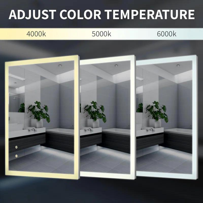 Silver Rectangular LED Anti-Fog Bathroom Vanity Mirror