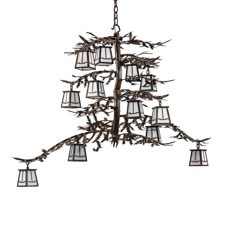Vintage Copper Elegance 12-Light Glass Shade Chandelier