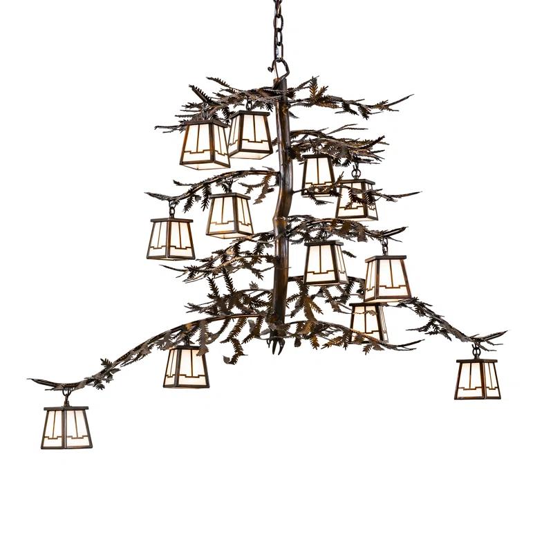 Vintage Copper Elegance 12-Light Glass Shade Chandelier