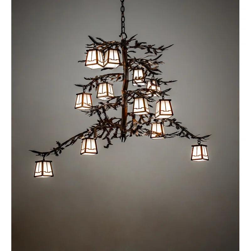 Vintage Copper Elegance 12-Light Glass Shade Chandelier