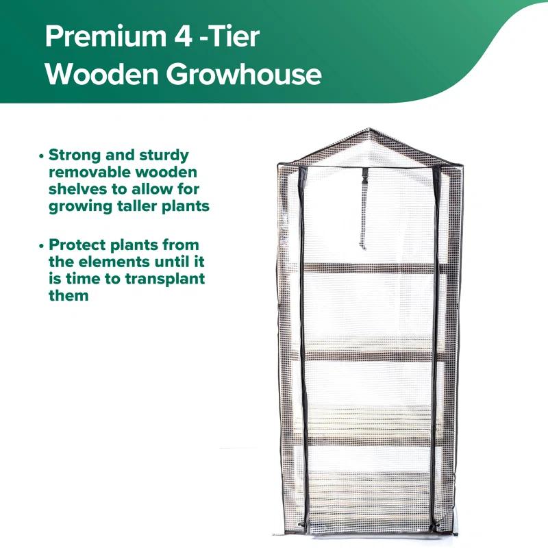 Gardman Elegance 24"x19" Wooden 4-Tier Greenhouse with UV Treated Cover