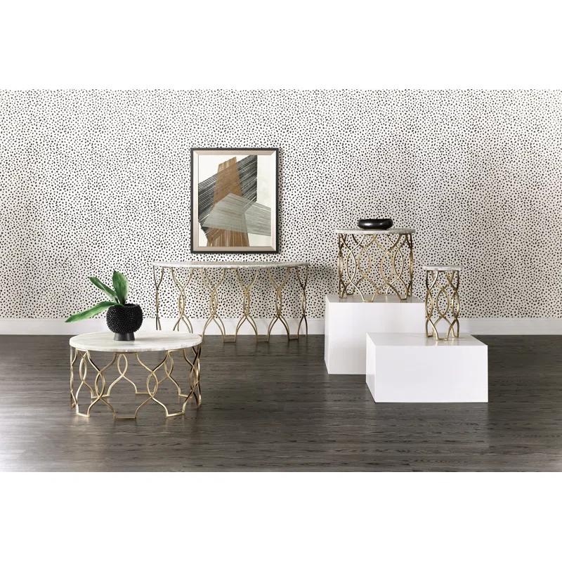 Corrina Gold and White Stone Console Table