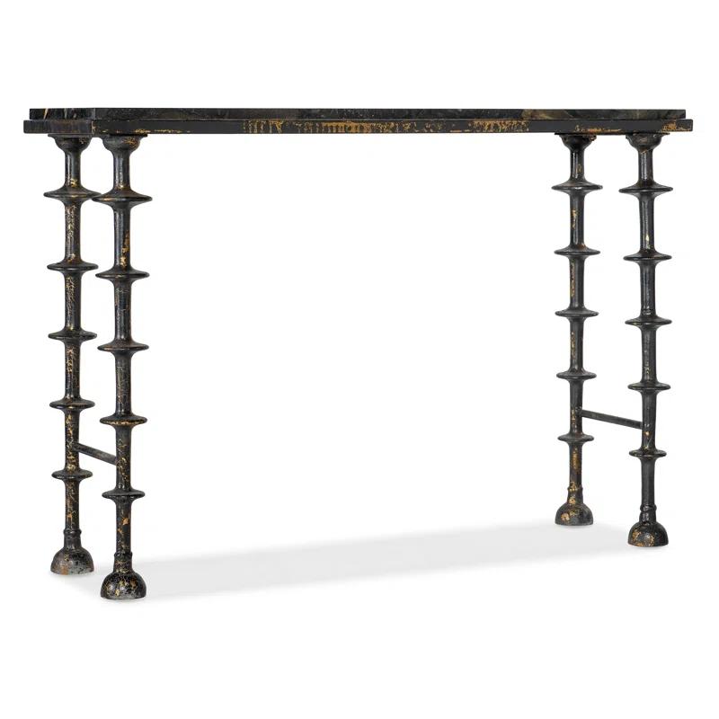 Melange 50'' Black Iron and Stone Console Table with Storage