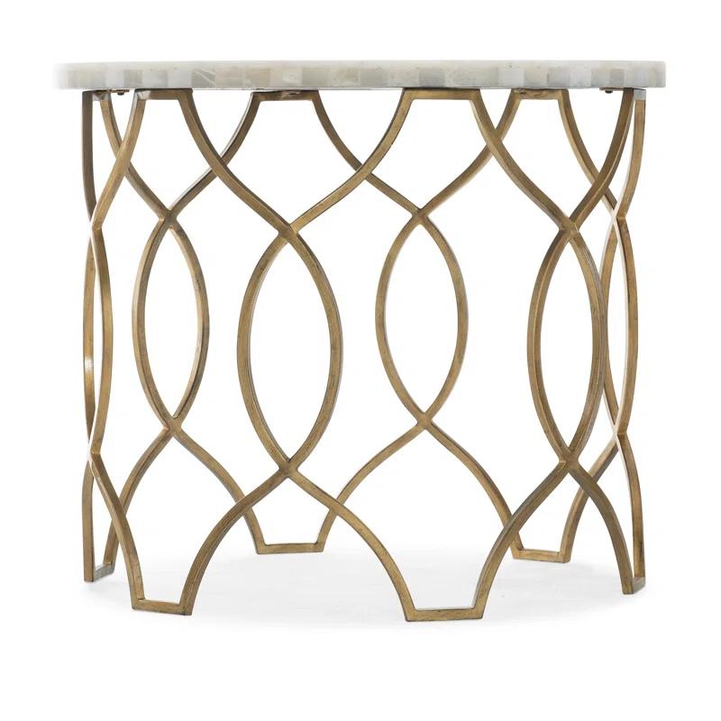 Transitional 24'' White & Gold Round Stone Metal Lamp Table