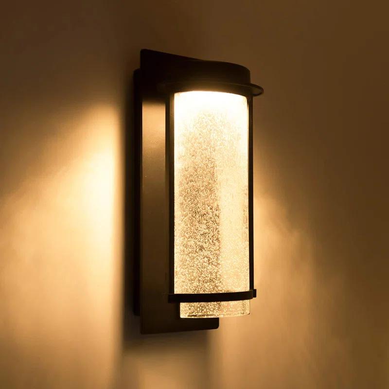 Matte Black Cylinder LED Wall Sconce with Seeded Glass