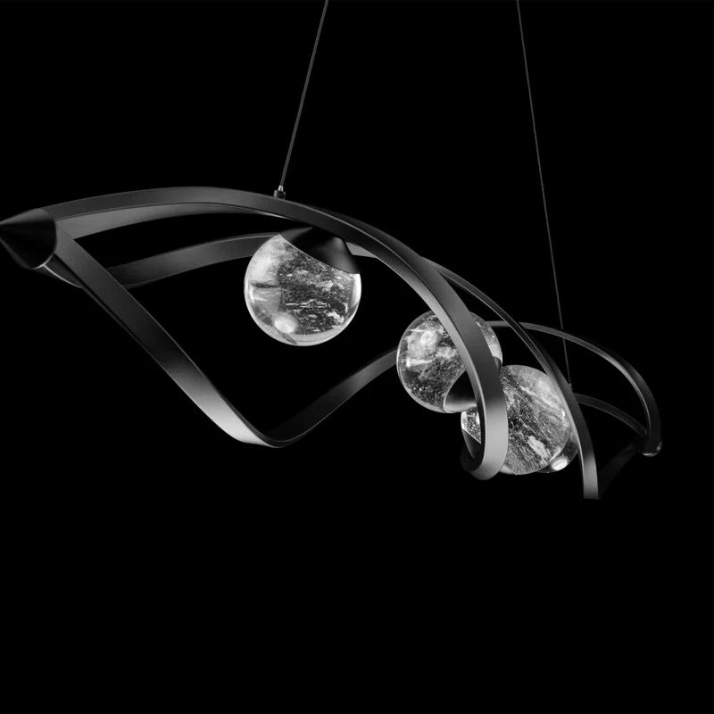 Slipstream Matte Black LED Linear Pendant with Crystal Orbs