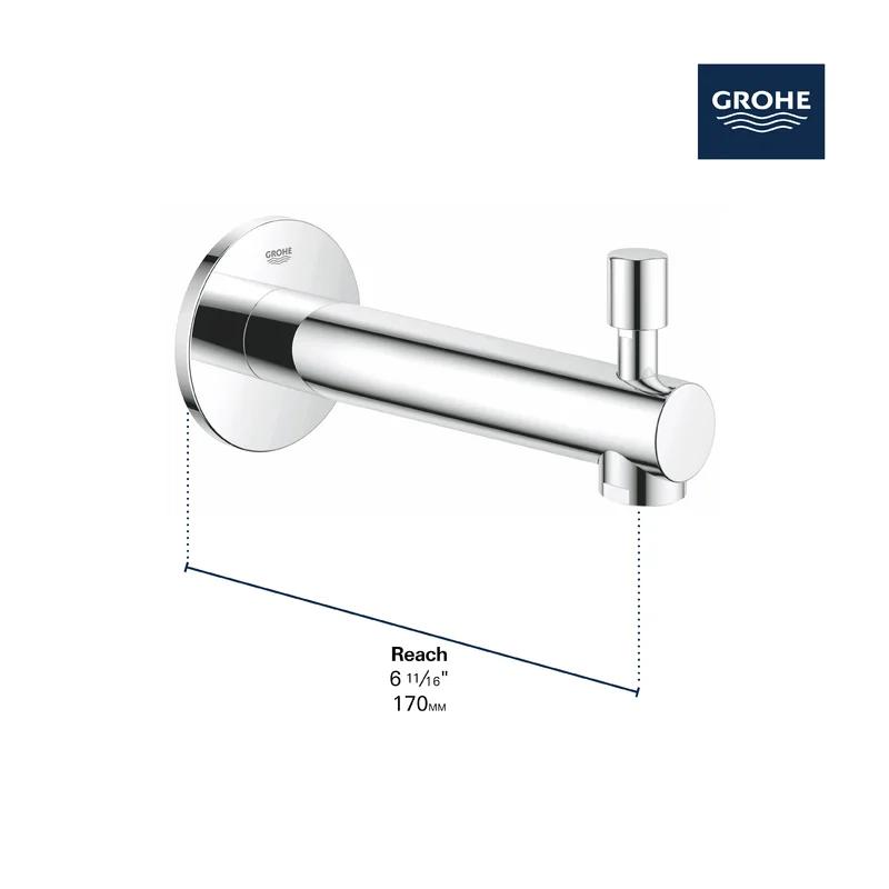 Contemporary Chrome Wall-Mounted Tub Spout with Diverter