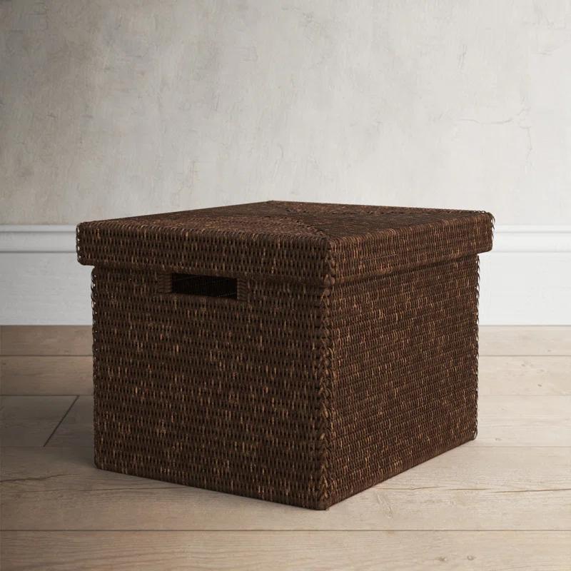 Handwoven Burmese Rattan Rectangle Storage Box with Lid