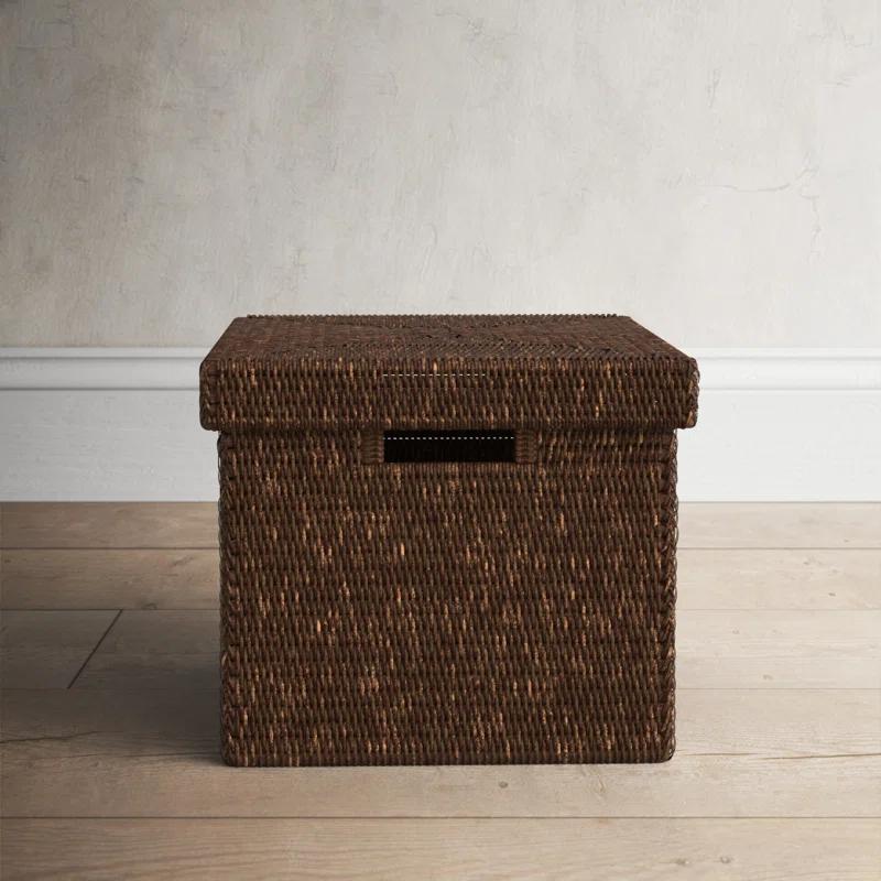 Handwoven Burmese Rattan Rectangle Storage Box with Lid