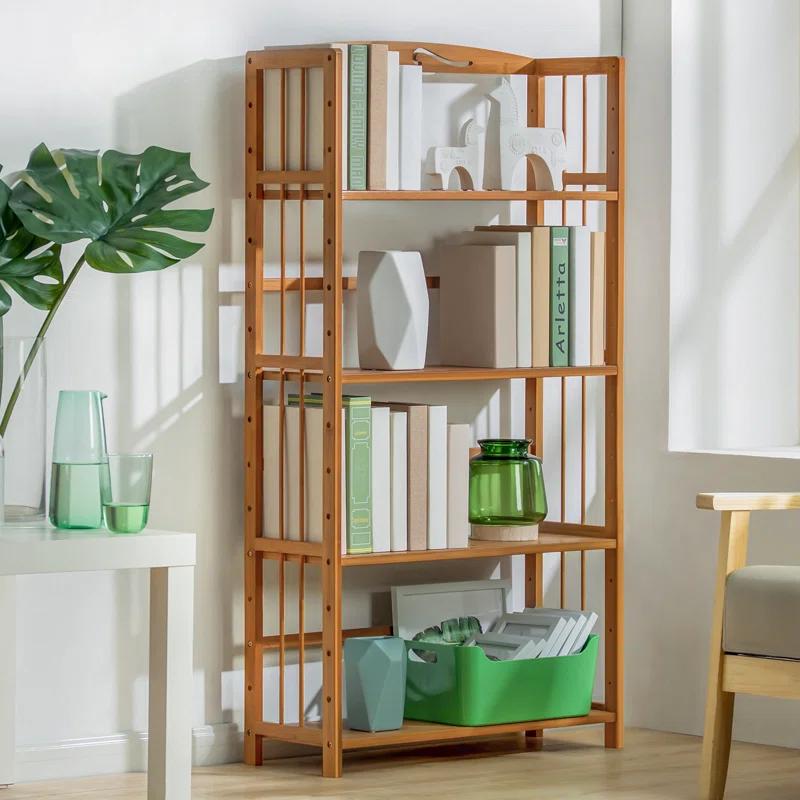 Adjustable Bamboo Wood Bookcase Storage Bookshelf