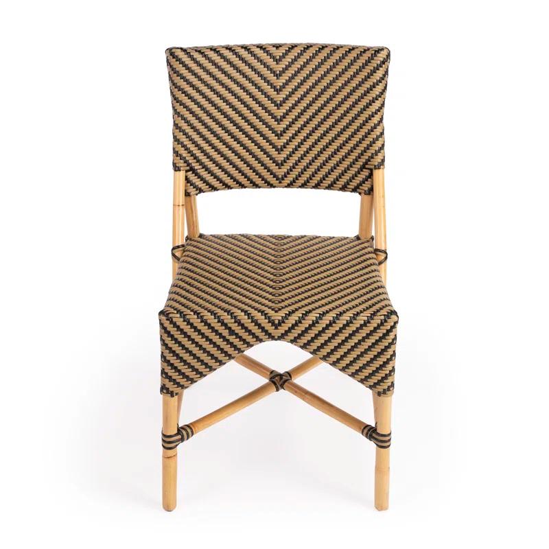 Ciel Coastal Bistro Black and Beige Striped Rattan Side Chair