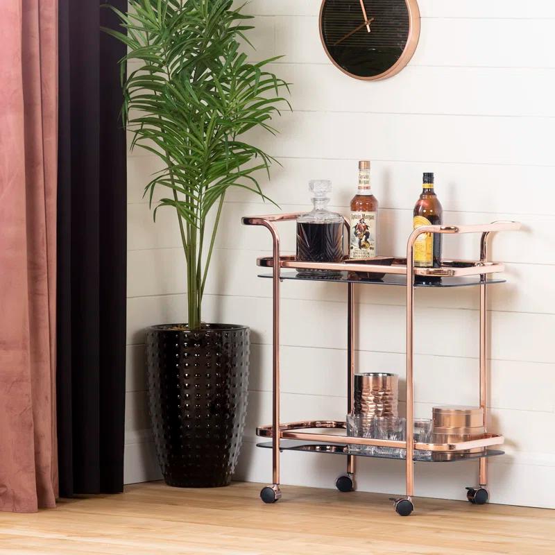 Elegant Rose Gold and Smoked Glass Bar Cart with Storage