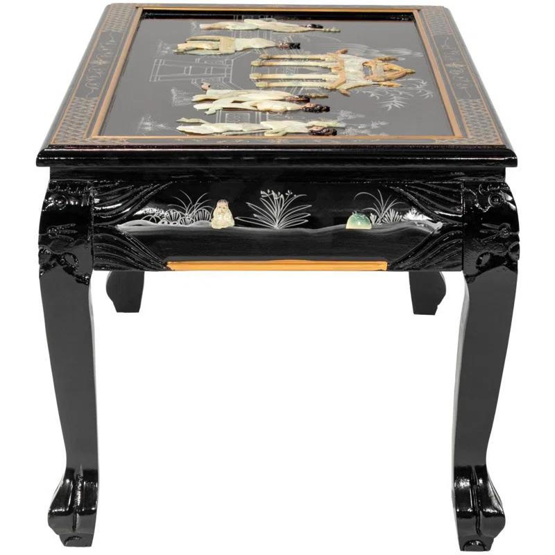Elegant Asian Flair 40" Black Lacquer Wood Coffee Table