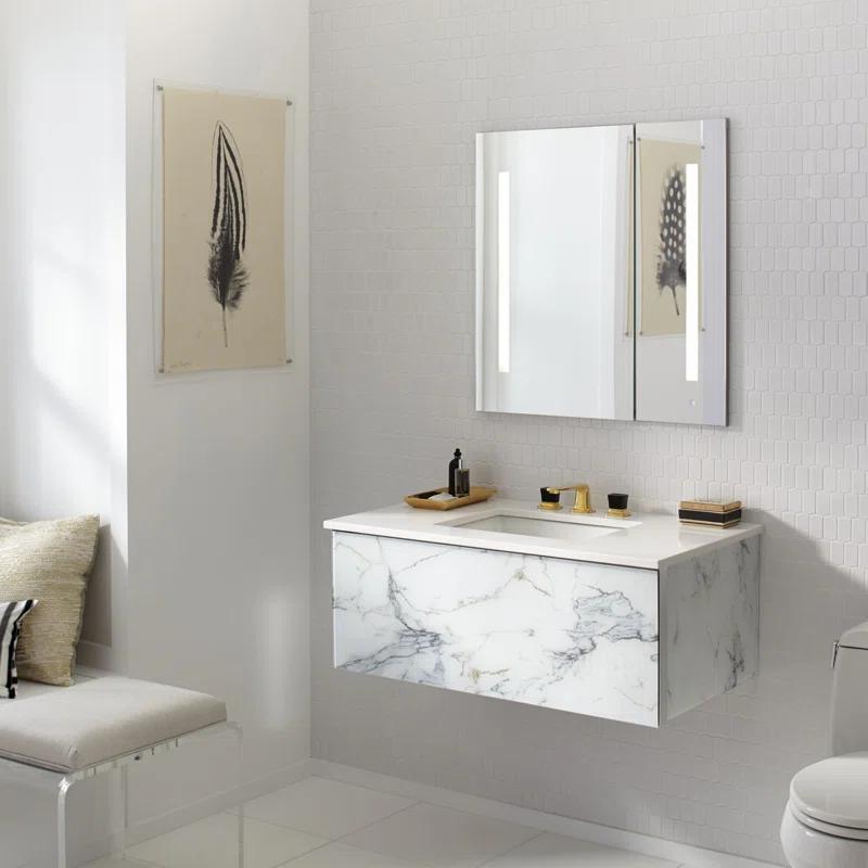 AiO Recessed Frameless Medicine Cabinet with 3 Adjustable Shelves and LED Lighting