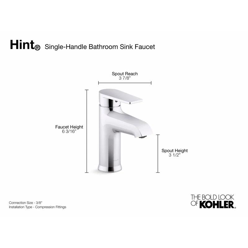 Kohler Hint Single-Handle Bathroom Faucet with Pop-Up Drain Assembly, One Hole Bathroom Sink Faucet, 1.2 gpm