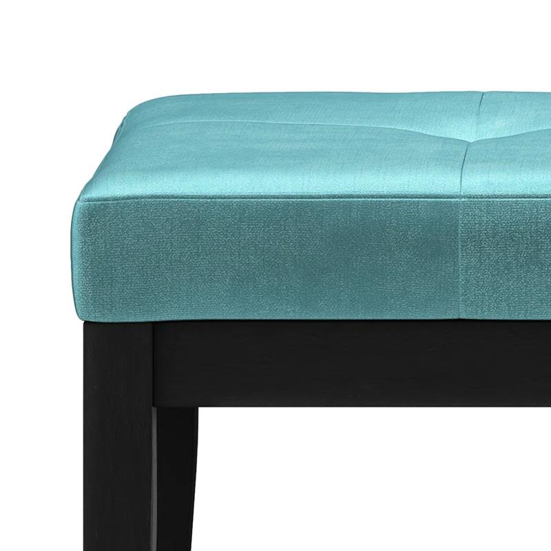 Lacey Aqua Velvet 43" Wide Contemporary Tufted Ottoman Bench