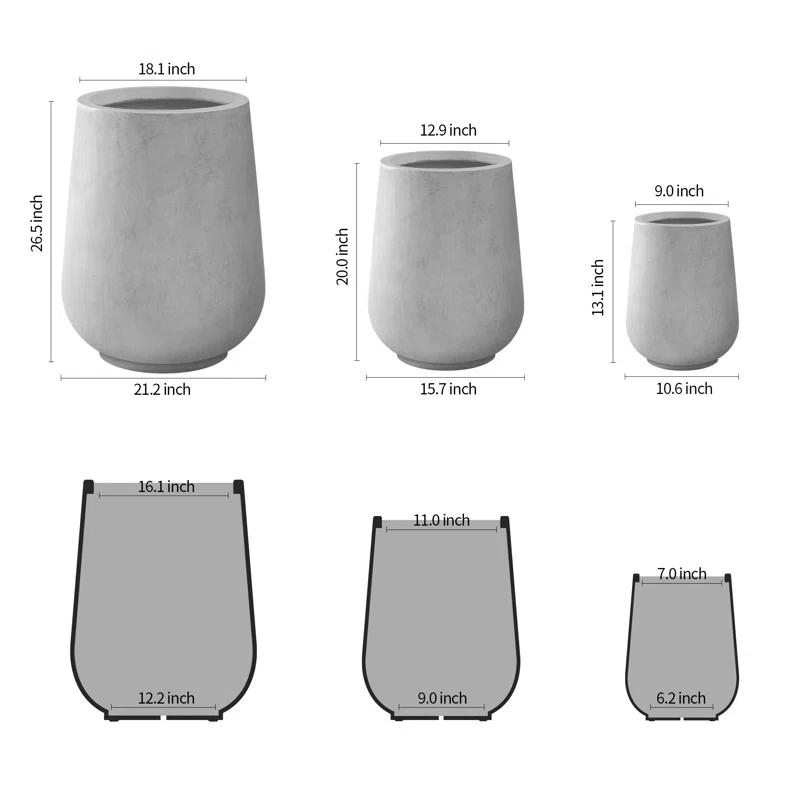 Kante Kante 26.5", 20" And 13.1"H Round Tall Planters (Set Of 3), Outdoor Indoor Large Planter Pots Containers With Drainage Holes For Patio, Balcony, Backyard, Living Room