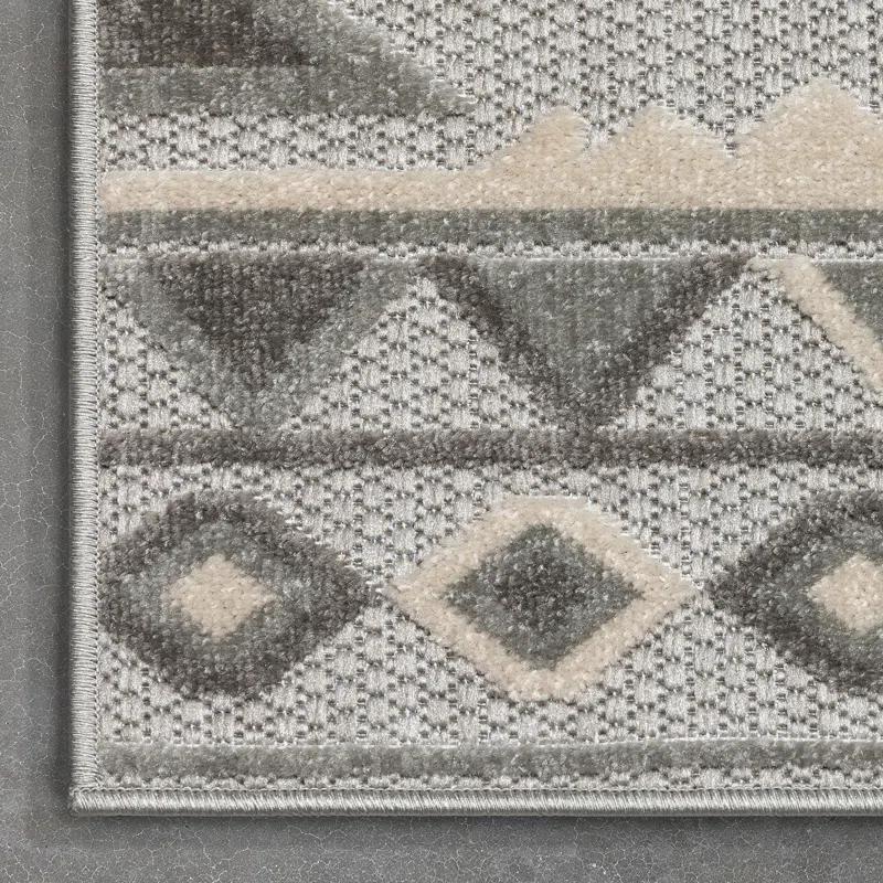 Ebern Designs Dickenson Mamba Geometric Grey Indoor/Outdoor Hi-Lo Area Rug