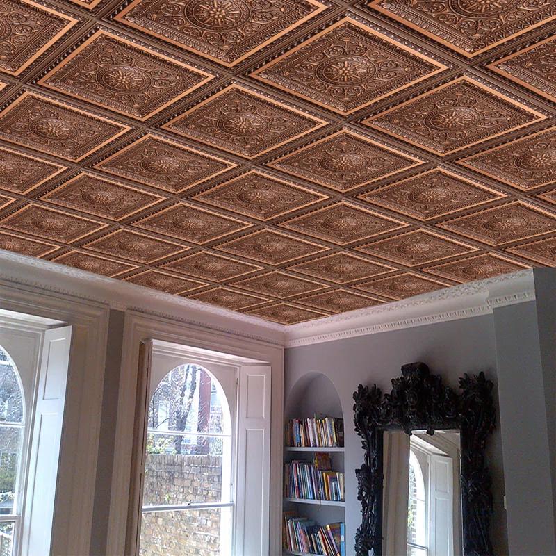 Marseille 24'' W Textured PVC Drop-In Ceiling Tile In Antique Gold