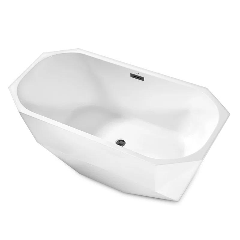 59" Streamline Freestanding Soaking Acrylic Bathtub With Drain and Bamboo Tray