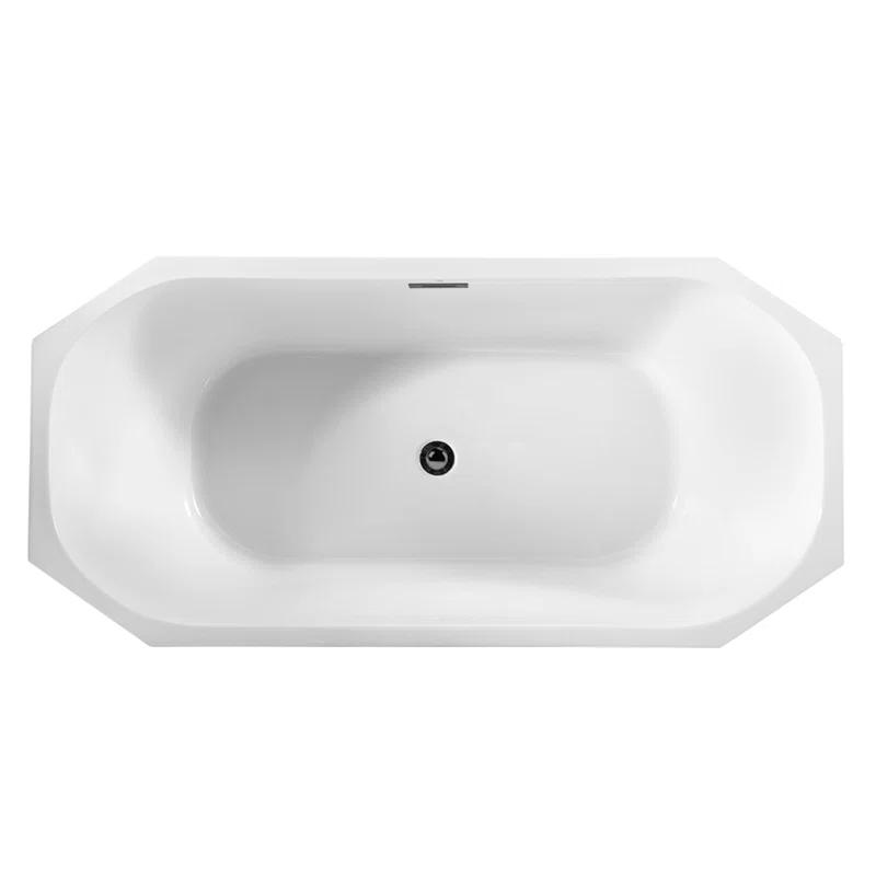 59" Streamline Freestanding Soaking Acrylic Bathtub With Drain and Bamboo Tray