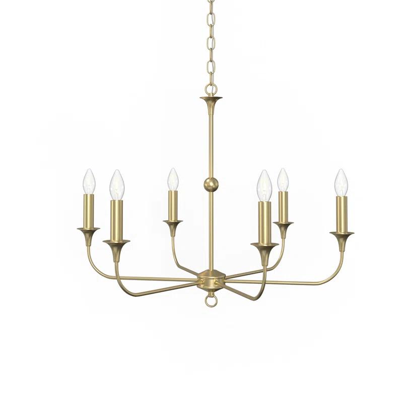 Charlotte Satin Brass 6-Arm Candle Style Chandelier