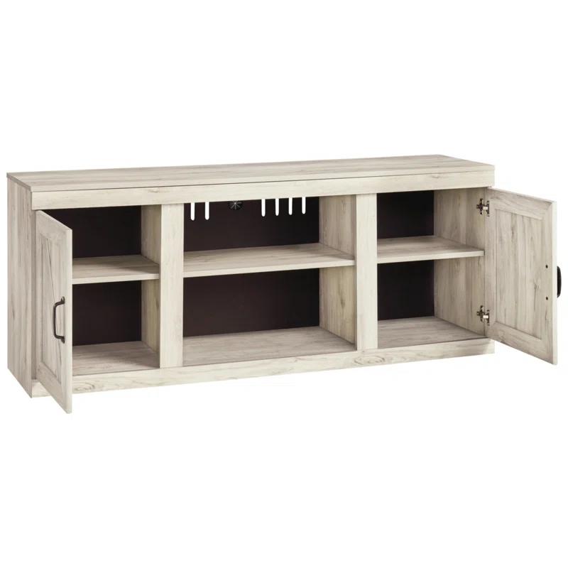 Transitional 60'' White TV Stand with Fireplace and Cabinet