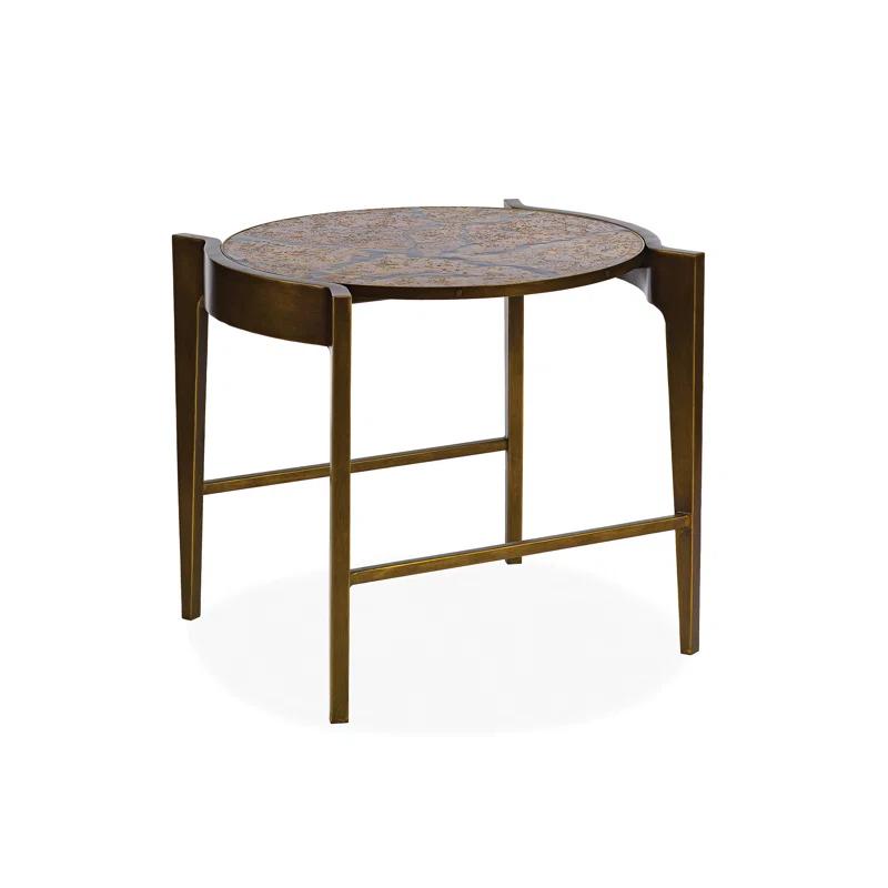 Antiqued Brass Round Flow End Table with Metal Base