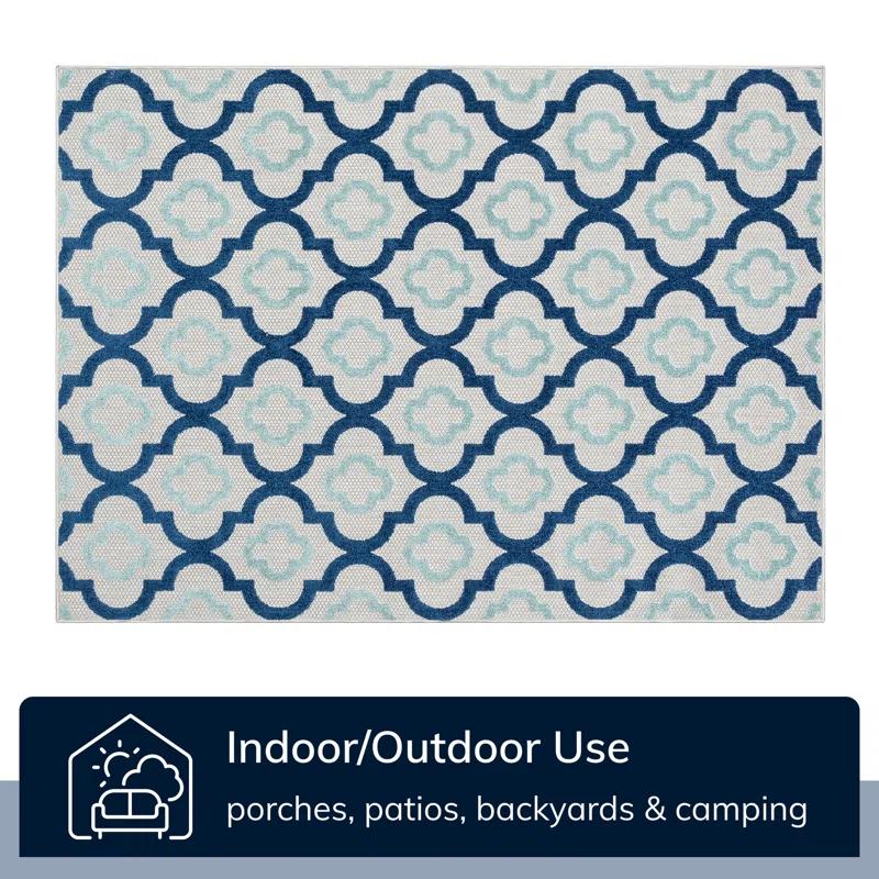 Ebern Designs Dickenson Illuminate Geometric Blue Indoor/Outdoor Hi-Lo Area Rug