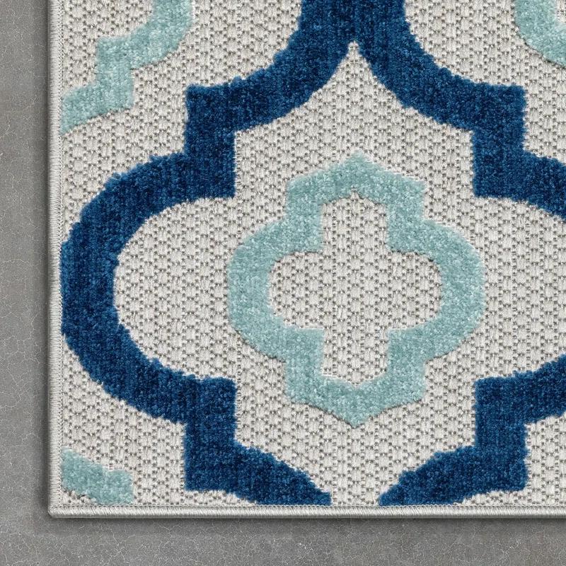 Ebern Designs Dickenson Illuminate Geometric Blue Indoor/Outdoor Hi-Lo Area Rug
