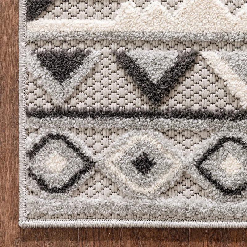 Ebern Designs Dickenson Mamba Geometric Grey Indoor/Outdoor Hi-Lo Area Rug