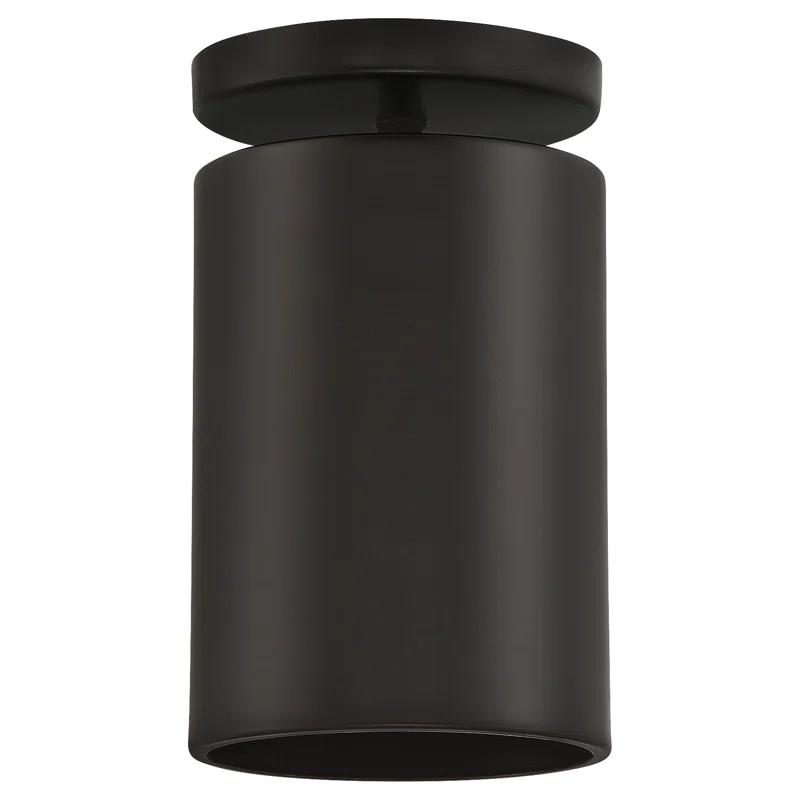 Transitional Matte Black Glass Jar LED Outdoor Flush Mount, 7.75" H